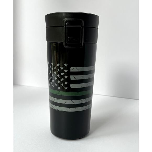 Thin Green Line Military American Flag 12 Ounce Vacuum Tumbler - Picture 1 of 10